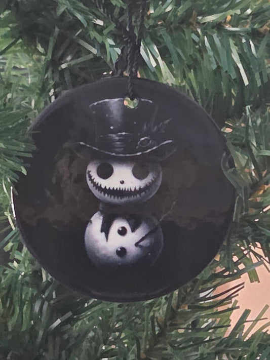 3-inch Round Dark Snowman Porcelain Ornament