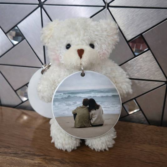💕 Personalized Valentine Teddy Bear with Photo Keychain – 4 Inch Plush Gift 💕